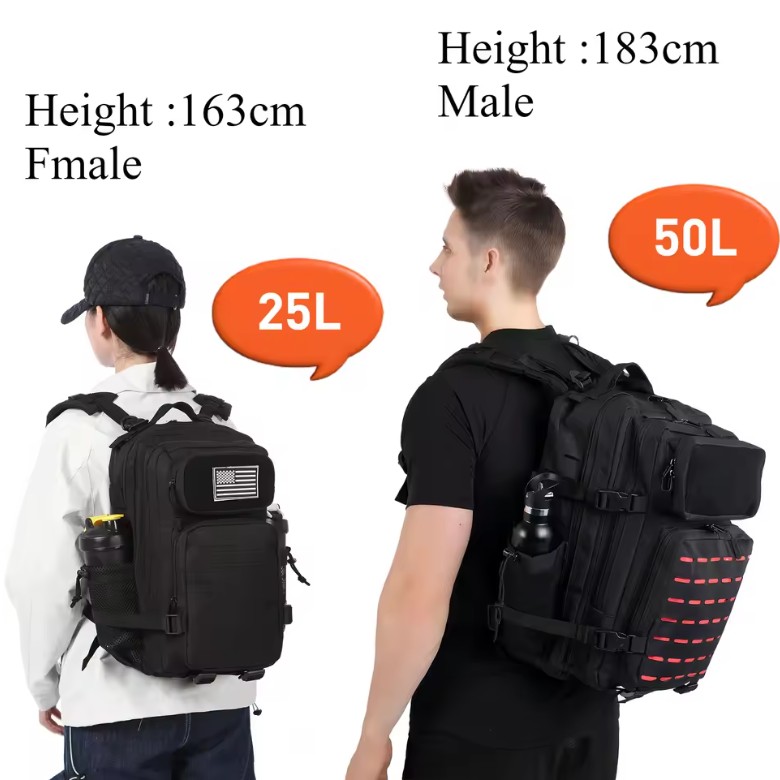 25L/50L Tactical MOLLE Backpack – Outdoor Hiking Bag with Bottle Holders - Image 5